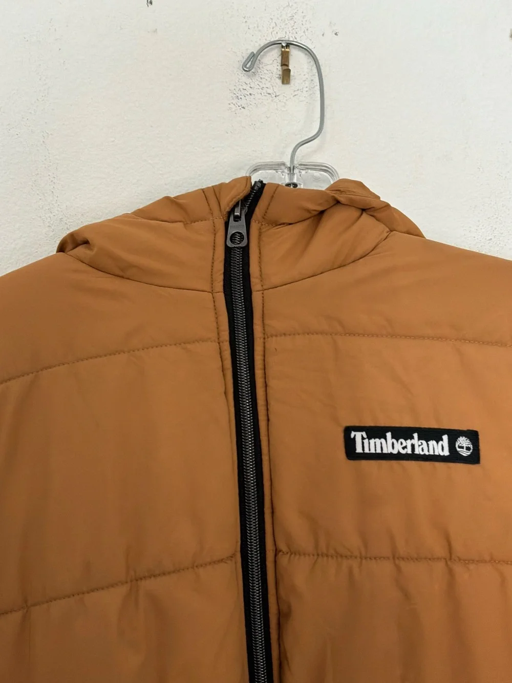 Timberland Youth Hooded Puffer Jacket | Brown Insulated Coat | Size Medium 10/12